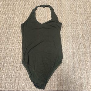 Olive Green Ribbed Halter Top Bodysuit